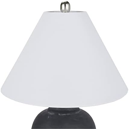 Nourison Home 23" Black Vintage Distressed Ceramic Pot Table Lamp for Bedroom, Living Room, End Table, with White Conical Empire Shade