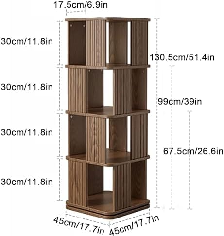 GAMAK Rotating Bookshelf 2-4 Tier Revolving Bookcase 360 Display Floor Standing Bookcase Storage Rack Wood Book Shelf Organizer for Bedroom Living Room Study Room (Color : Walnut, Size : Two)