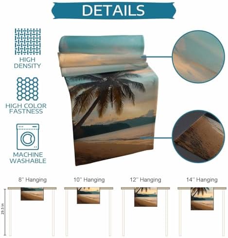 Sunset Beach Table Runner Dresser Scarf 13 x 72 Inch Tropical Coastal Ocean Palm Tree Nautical Table Runners Non-Slip Heat Resistant Kitchen Dining Table Decor for Home Holidays Indoor Outdoor