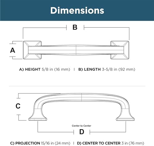 Franklin Brass (5-Pack) – Soft Iron Cabinet Handles, 3 Inch Hole Center, Pulls for Drawers, Kitchen Cabinet Door, Dressers | Lombard