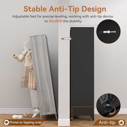 Polup Metal Armoire Wardrobe Closet with Mirror, Clothing Storage Cabinet