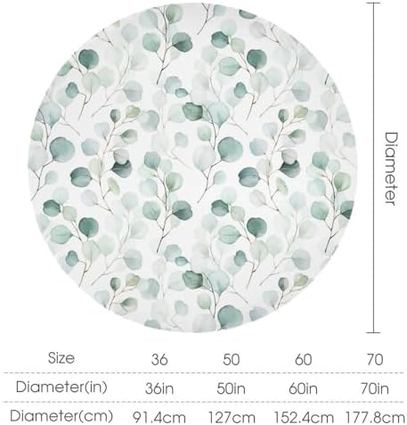 Eucalyptus Leaf Tablecloth, Spring Botanical Sage Green Watercolor Floral Plant Branches Print Table Cloth for Home Kitchen Dining Outdoor Patio Wedding Decor, 60x60in