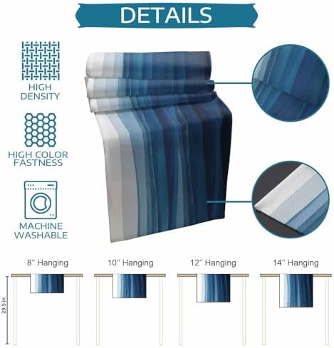 Blue White Ombre Table Runner Dresser Scarf 13 x 108 Inch Abstract Gradient Ocean Waves Modern Stripe Table Runners Non-Slip Heat Resistant Kitchen Dining Table Decor for Home Holidays Indoor Outdoor