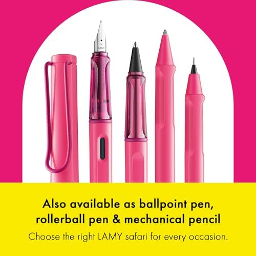 LAMY safari neonpink - Fountain Pen with ergonomic grip & polished steel nib in size F - ideal for any Writing & Calligraphy - including LAMY T 10 blue cartridge - Right-Handed