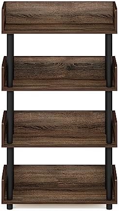 Furinno TURN-N-TUBE 4-Tier Display Shelf, Storage Shelves, Book Shelf, Open Shelves with Rounded Corner Top Edges, for Organization and Storage, Living Room, Home Office, Walnut