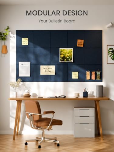 Bumusty 36"x 24" Large Felt Bulletin Board Tiles, Carbon Blue