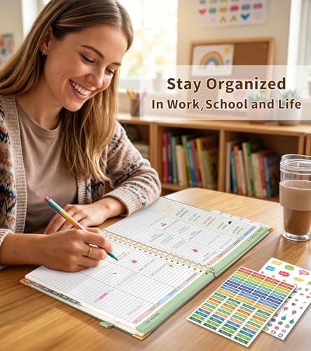 Teacher Planner 2026-2027, July 2026 - June 2027, Academic Weekly & Monthly Calendar Planner with Tabs, 8.5" x 11" A4 Teacher Lesson Plan Book with 7 Periods, Daily Agenda School Organizer for Teacher Student Homeschool, Green