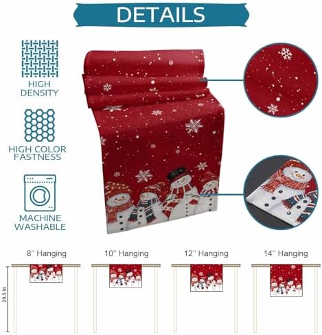Christmas Snowman Red Table Runner Dresser Scarf 13 x 36 Inch Cute Xmas Snowman Snowflakes Winter Table Runners Non-Slip Heat Resistant Kitchen Dining Table Decor for Home Holidays Indoor Outdoor