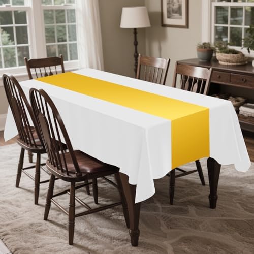 CXPSINC 54 Inch X 300 Feet Plastic Table Cover Roll Disposable Tablecloth with Slide Cutter for All Type/Shape Tables | Party, Banquet, Birthdays, Weddings(White & Glod, 300 Feet)