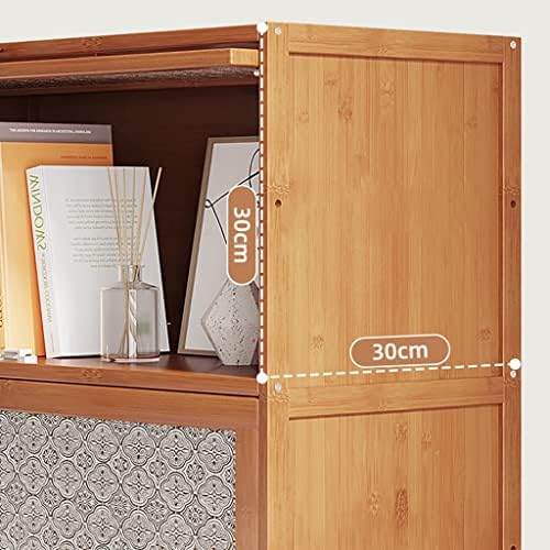 Bamboo Bookcase with flip-up Acrylic Doors, 1-5 Tier Free Standing Book Shelf Storage Organizer for Living Room Office Bedroom (Wood 80 * 32 * 172cm)