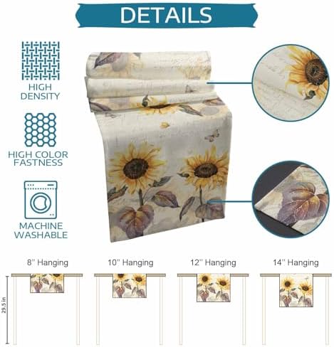 Farmhouse Sunflower Table Runner Dresser Scarf 13 x 120 Inch Vintage Yellow Flower Butterfly Botanical Table Runners Non-Slip Heat Resistant Kitchen Dining Table Decor for Home Holidays Indoor Outdoor