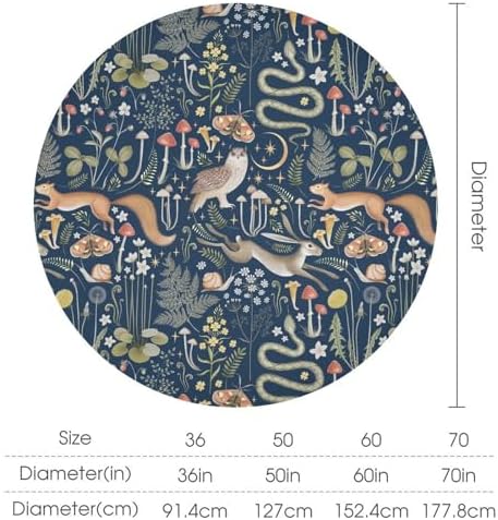 Fairy Forest Tablecloth, Retro Dark Blue Woodland Wildlife Owl Squirrel Print Rustic Flowers Mushrooms Table Cloth for Outdoor Picnic Home Dining Kitchen Table Decor, 60x60in