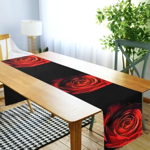 ALAZA Double-Sided Red Rose Flower on Black Table Runner 18x72 Inches Long,Table Cloth Runner for Wedding Birthday Party Kitchen Dining Home Everyday Decor