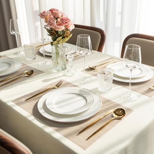 Placemats Set of 4 Vinyl/Plastic Woven Place Mats for Kitchen Table Indoor/Outdoor Washable Placemat Wipeable Dining Table Mats (Beige,4)