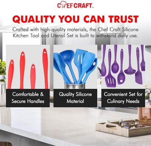 Chef Craft Premium Silicone Kitchen Tool and Utensil Set, 9 Piece, Red