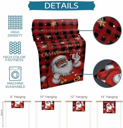 Black Santa Claus Table Runner Dresser Scarf 13 x 108 Inch Merry Christmas Snowflake Red Black Plaid Table Runners Non-Slip Heat Resistant Kitchen Dining Table Decor for Home Holidays Indoor Outdoor