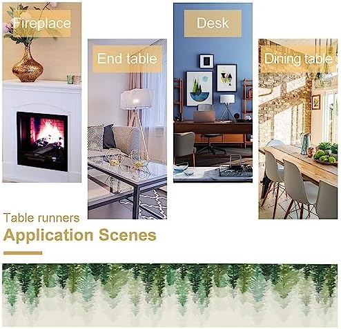 Forest Pine Trees Table Runner, Woodland Tabletop Scarf Home Kitchen Holiday Decor, Seasonal Farmhouse Rustic Dining Decorations Party Supply 13 X 108 Inch