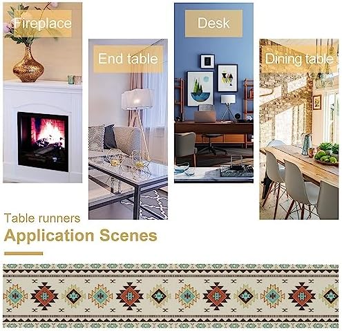Aztec Southwest Table Runner,Ethnic Style Design Geometric Table Runners Table Setting Decor for Garden Farmhouse Wedding Party Holiday Dinner Home 13x120 Inch