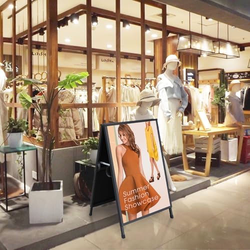 Pionites Heavy Duty Slide-in Folding A Frame Sign Sidewalk Sign 24x 36 Inch Steel Metal Double-Side Pavement sign Corrugated Plastic Poster (2, Black, 24''X36''(Frame Only))