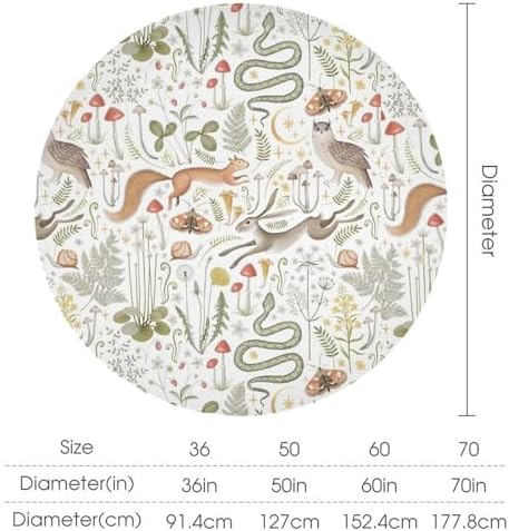 Country Forest Tablecloth, Wild Animal Hare Squirrel Owl Snake Snail Flowers Mushroom Table Cover for Tea Party Weddings Indoor Outdoor Dining, 36x36in