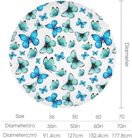 Blue Butterfly Tablecloth, Cute Animal Green Teal Butterfly Fantasy Wings Print Table Cover for Home Kitchen Outdoor Party Picnic Wedding Decor, 60x60in