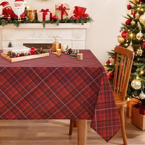 DWCN Christmas Checkered Tablecloth, 60 x 84 Inch, Rectangular, Red