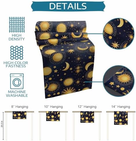 Fantasy Galaxy Table Runner Dresser Scarf 13 x 120 Inch Golden Planet Universe Sun Moon Stars Retro Table Runners Non-Slip Heat Resistant Kitchen Dining Table Decor for Home Holidays Indoor Outdoor