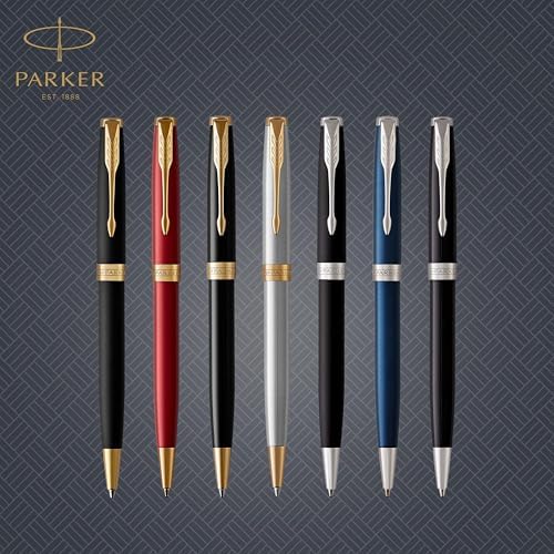 Parker Sonnet Ballpoint Pen | Red Lacquer with Gold Trim | Medium Point Black Ink | Gift Box