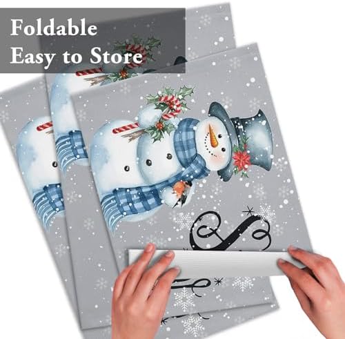 Snowman Christmas Placemats Set of 6, Let It Snow Winter Holiday Heat Resistant Washable Table Place Mats Grey White Cotton Table Linens Party Holiday Decor for Kitchen Dining Outdoor Indoor