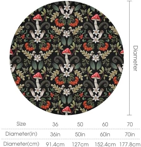 Autumn Mushroom Tablecloth, Rustic Vintage Farmhouse Mushrooms Fern Berries Leaves Botanical Print Table Cover for Outdoor Party Picnic Kitchen Dinning Table Decor, 50x50in