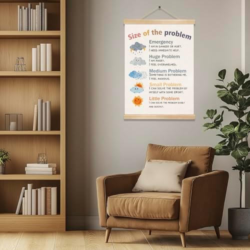 You Found a Duck Size of the Problem Wall Hanging Poster,Emotional Regulation Chart Linen Wall Art for Classroom, Mental Health Counseling Office, Therapy Room, SEL Decor for Kids and Students 14x18.5In (BG024)