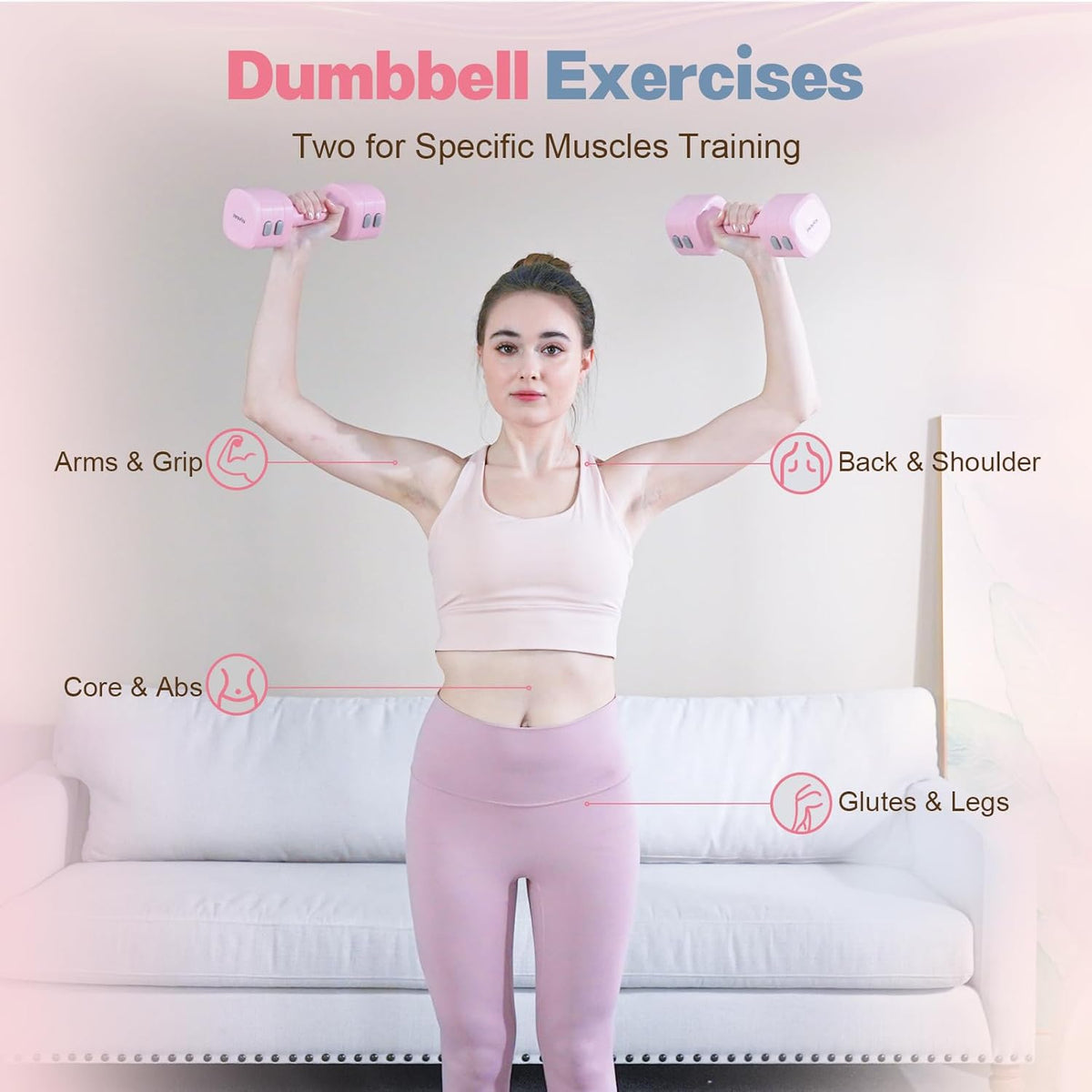 Adjustable Dumbbell Set of 2, 4 in 1 Free Weights Dumbbells Set for Women with Fast Adjustment, Each 2lb 3lb 4lb 5lb Hand Weights Set for Home Gym & Outdoor Exercise Training