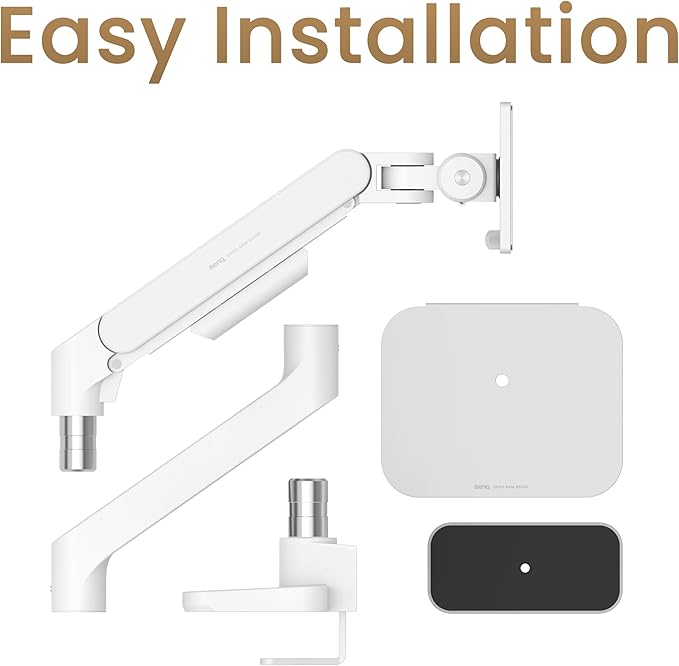 BenQ BSH02 Ergo Monitor Arm -Gas Spring Monitor Stand for Up to 45'' & 44lbs Screens, Heavy Duty, Quick Installation, No Sagging, Top Clamp and Grommet Base, Reinforcement Plate, VESA 75x75 &100x100mm