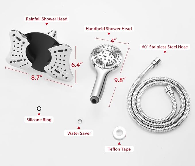 GRICH 2.5GPM Shower Head with Handheld Spray Combo: 2 in 1 Rainfall Shower Heads high pressure & Handheld Shower Head, 9 Spray Modes/Settings Detachable Shower Head with 60 Inch Hose