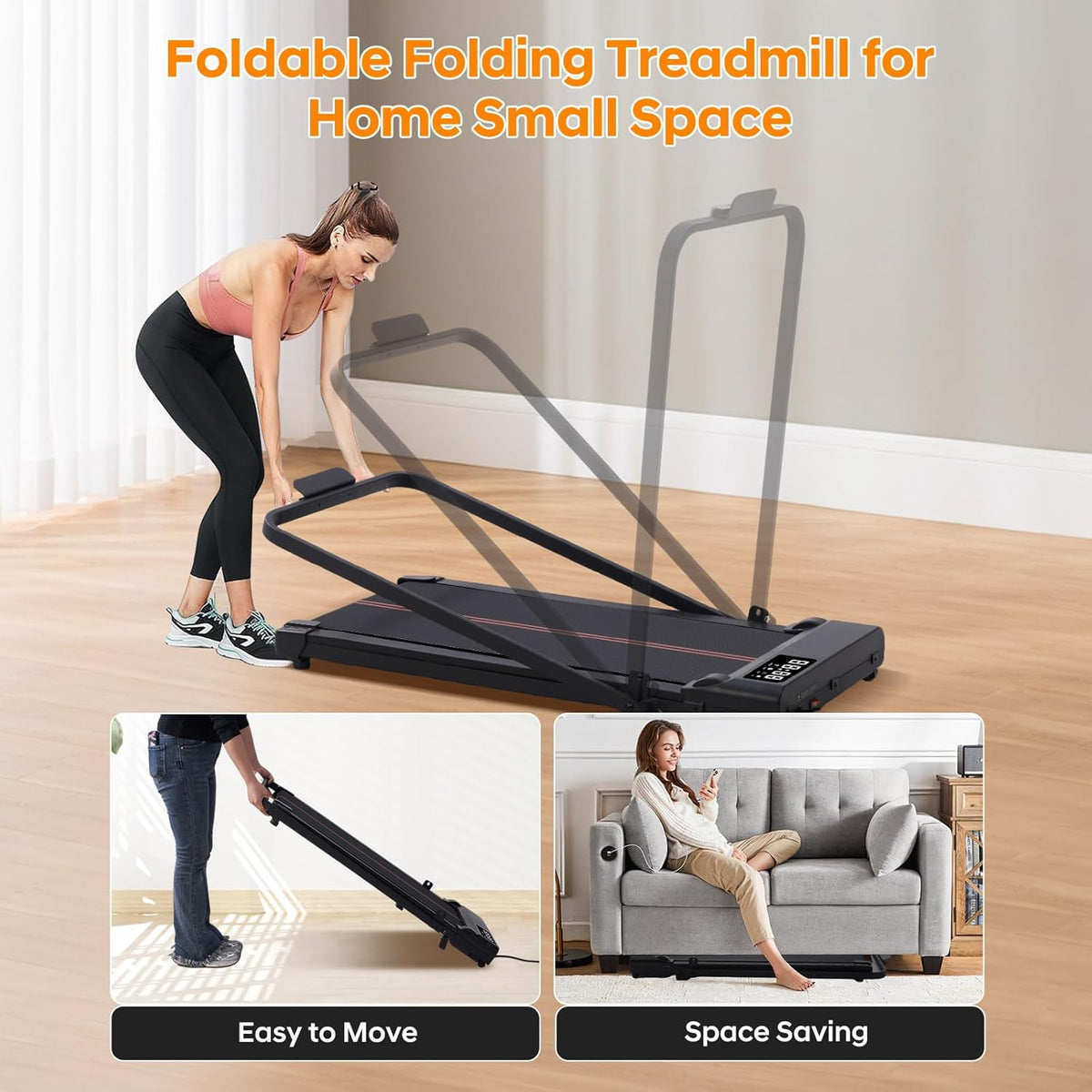 Walking Pad with Handle Bar and Incline, 3.0HP Portable Small Treadmills with Handles for Home Small Spaces, 0.6-6.2MPH Electric Compact Walking Pads Treadmills with Incline, 320LB Capacity