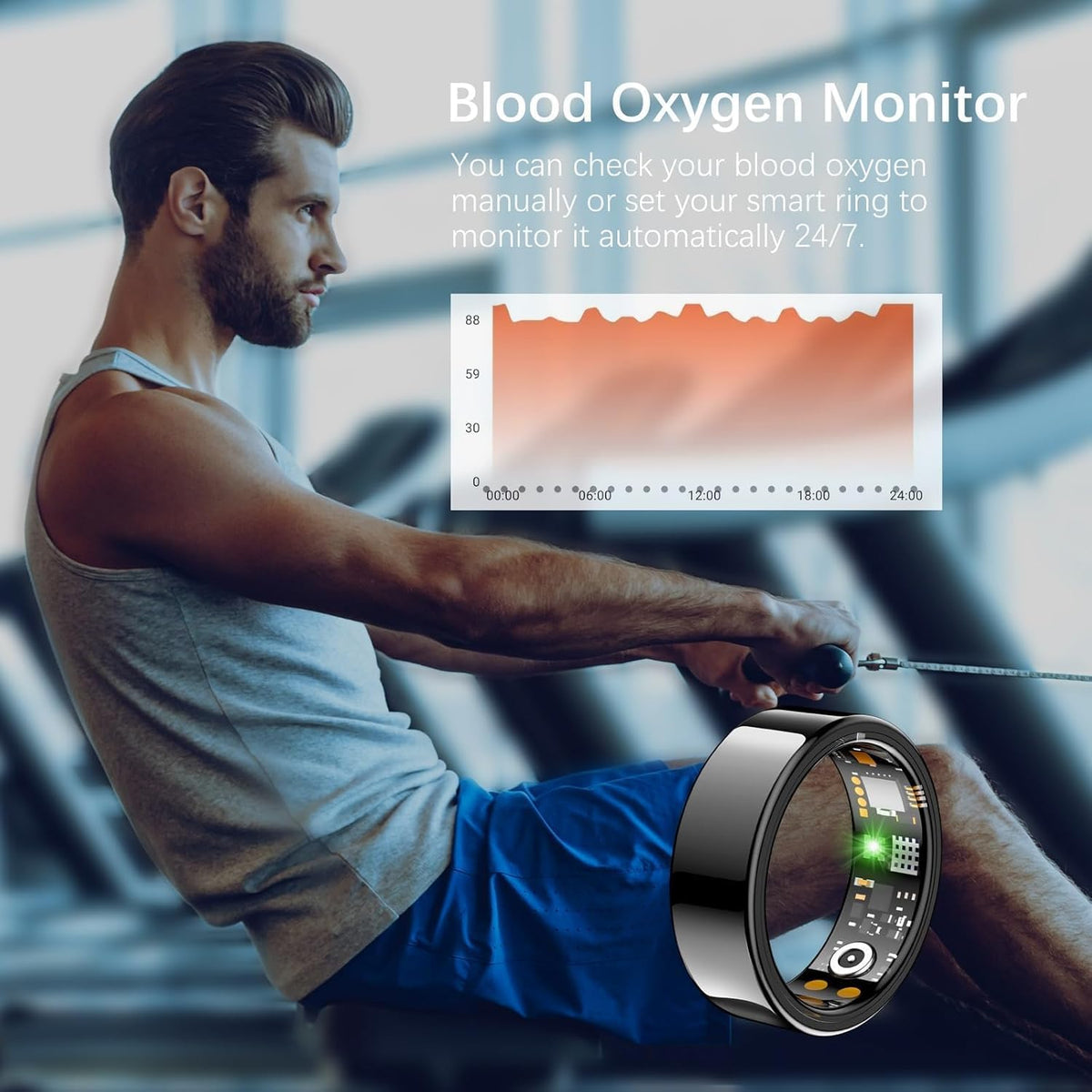 Ring Health Tracker for Women Men, Fit Ring with Heart Rate, Blood Oxygen, Sleep Monitor, Calories, Step Counter, IP68 Waterproof Smart Ring for iPhone & Android, No Subscription Fee (Black, 13#)