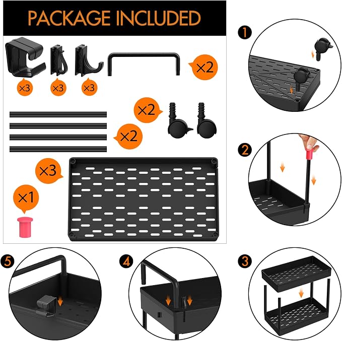 Ronlap 3 Tier Slim Rolling Storage Cart with Wheels Plastic Utility Cart Organizer for Snack Craft Art Postpartum Baby Diaper Nail Makeup in Bathroom Laundry Room Kitchen Bedside Narrow Space, Black