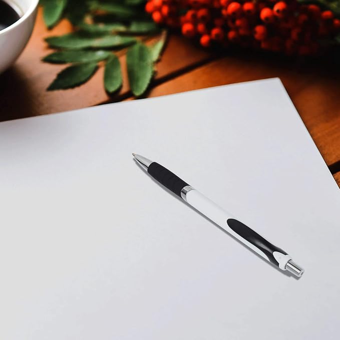 DISCOUNT PROMOS Ballpoint Pens With Rubber Grip - 50 pack - Customizable Text, Logo - Black Ink Ball Point Pen with Soft Touch Plastic - White
