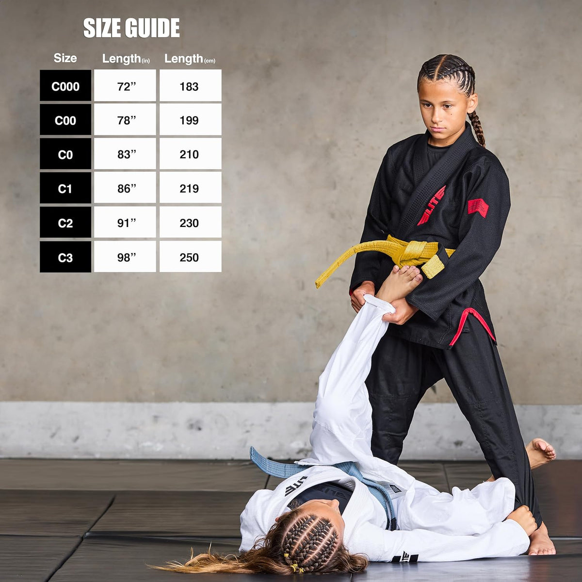 Elite Sports Kids Brazilian Jiu Jitsu Belts Preshurunk Martial Arts Youth BJJ Belts for Girls & Boys with BJJ Ranking Stripes
