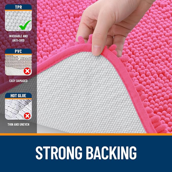 OLANLY Large Bathroom Rugs 45x27, Extra Soft Absorbent Chenille Bath Rugs, Rubber Backing Quick Dry, Machine Washable Bath Mats for Bathroom Floor, Tub and Shower, Home Decor Accessories, Hot Pink