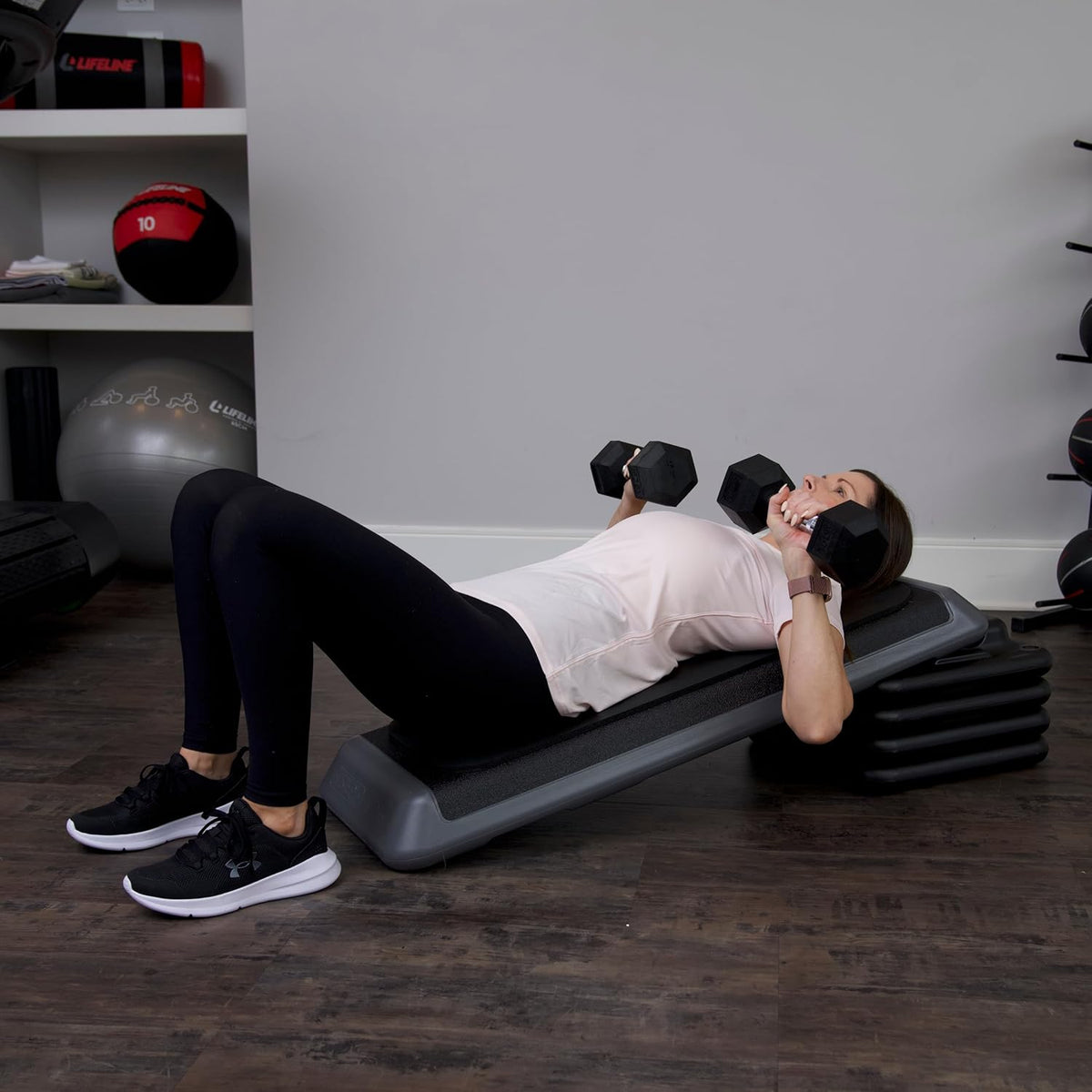 The Original STEP Exercise Step Platform, Health Club Size Stepper for Exercise at Home with 4 Stackable Risers for Height Adjustments