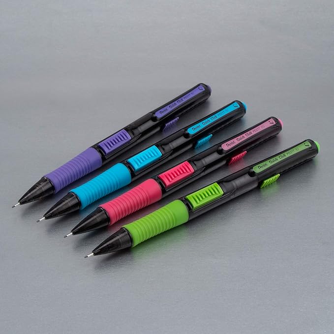 Pentel Quick Click Pop Mechanical Pencil, (0.7mm) Med. Line, Assorted Barrels, Spinner Display - 42 Pieces (PD217A-42)