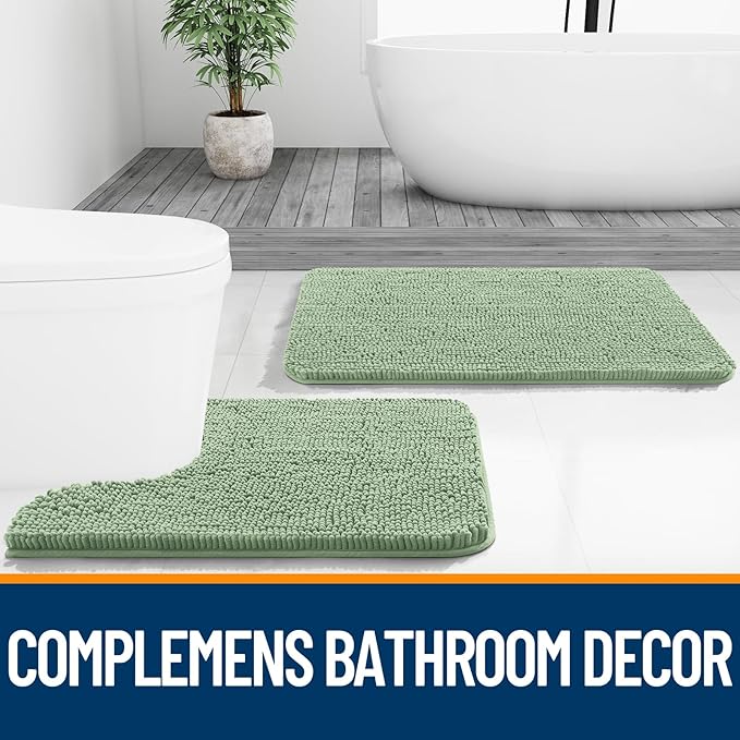 OLANLY Large Bathroom Rugs 44x32, Extra Soft Absorbent Chenille Bath Rugs, Rubber Backing Quick Dry, Machine Washable Bath Mats for Bathroom Floor, Tub and Shower, Home Decor Accessories, Sage Green