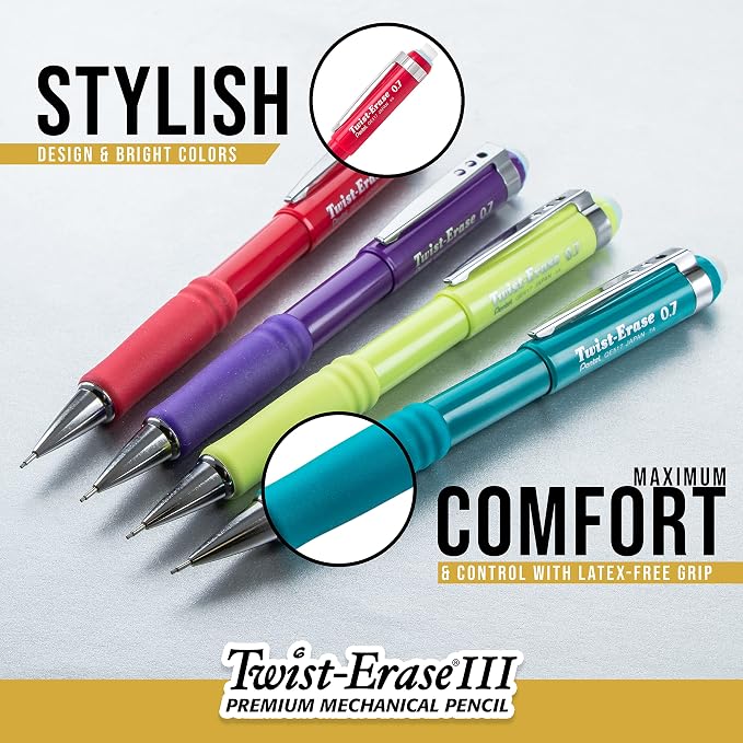 Pentel Twist-Erase III Mechanical Pencil, (0.9mm), Blue Barrel, Box of 12 (QE519C)