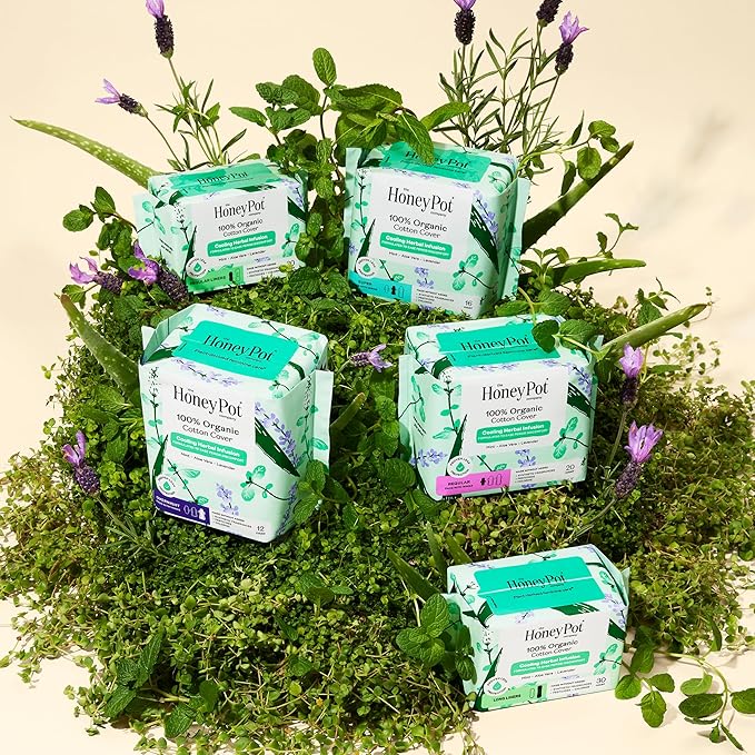 The Honey Pot Company - 120ct - Herbal Long Panty Liners for Women - Infused w/Essential Oils for Cooling Effect & Organic Cotton Cover - Feminine Care