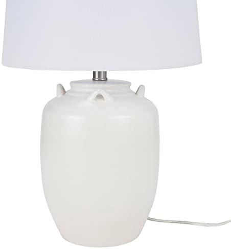 Nourison Home 24" White Farmhouse Ceramic Pottery Jug Table Lamp for Bedside Table, Living Room, Office, Entryway