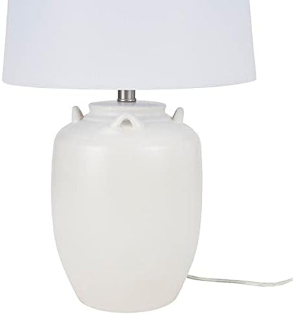 Nourison Home 24" White Farmhouse Ceramic Pottery Jug Table Lamp for Bedside Table, Living Room, Office, Entryway
