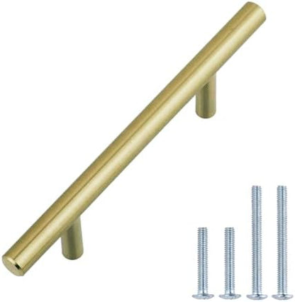 Amazon Basics Euro Bar Cabinet Pulls, Kitchen Drawer Handles, 5.38-inch Length, 3-inch Hole Center, 1/2-inch Diameter, Golden Champagne, 25-Pack