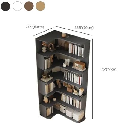 Vertical Lumber Wall Corner with 6 Shelves/5 Shelves & Closed Back Bookshelf Rack Floor Student Corner Cabinet Wall Multi-Layer Storage Cabinet Bookcase Light Walnut 24" L x 35" W x 75" H