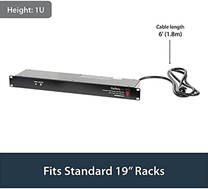 StarTech 8-Outlet 1U PDU, 120V/15A, Surge, 6ft Cord, TAA (RKPW081915)
